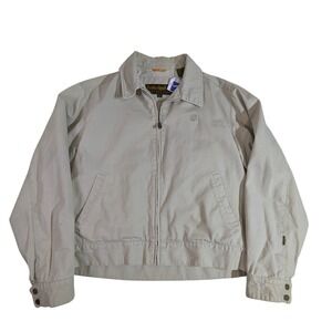 Timberland Weathergear Mens XL‎ Beige Cotton Canvas Zip Harrington Jacket READ